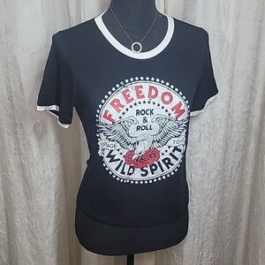 Black Freedom Wild Spirit Rock Roll Crop T-Shirt
